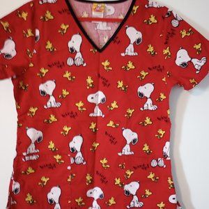 Peanuts Bird Up! Scrub Top Shirt, Ladies Small